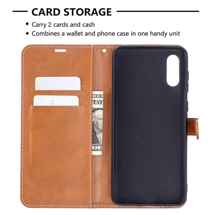 For Samsung Galaxy A02 Color Matching Denim Texture Horizontal Flip Leather Case with Holder & Card Slots & Wallet & Lanyard