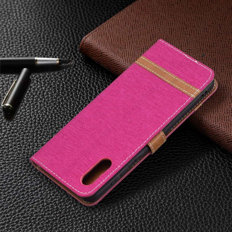 For Samsung Galaxy A02 Color Matching Denim Texture Horizontal Flip Leather Case with Holder & Card Slots & Wallet & Lanyard