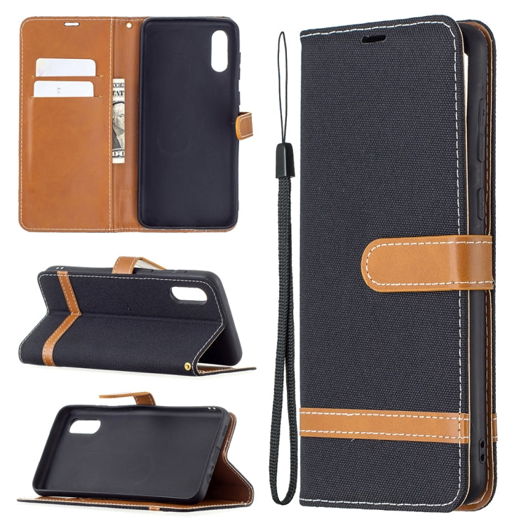 For Samsung Galaxy A02 Color Matching Denim Texture Horizontal Flip Leather Case with Holder & Card Slots & Wallet & Lanyard