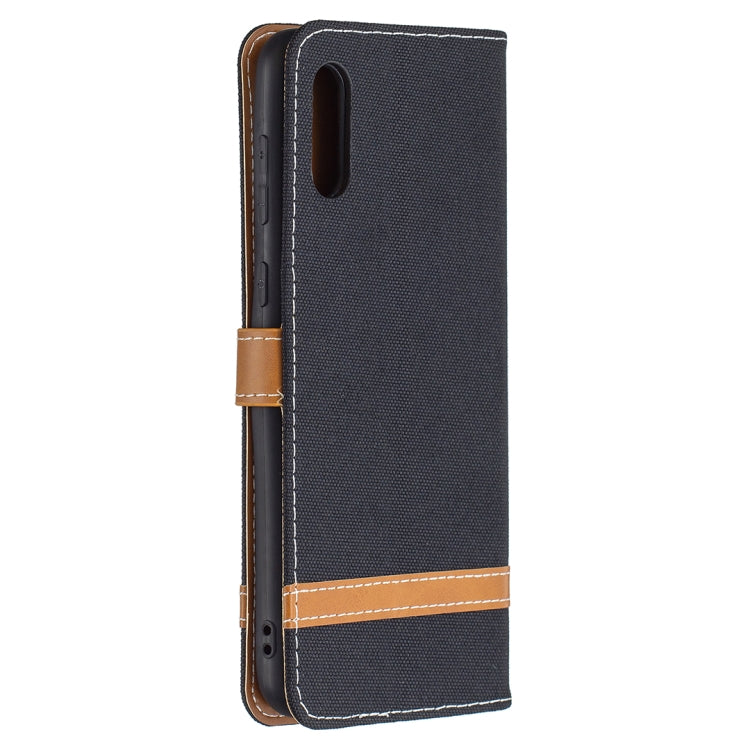 For Samsung Galaxy A02 Color Matching Denim Texture Horizontal Flip Leather Case with Holder & Card Slots & Wallet & Lanyard