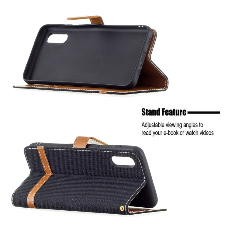 For Samsung Galaxy A02 Color Matching Denim Texture Horizontal Flip Leather Case with Holder & Card Slots & Wallet & Lanyard