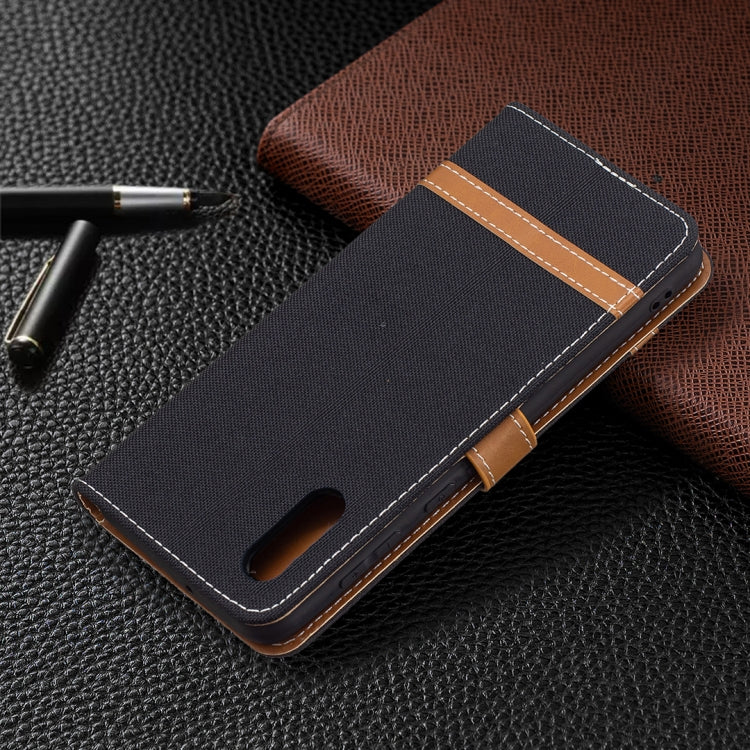 For Samsung Galaxy A02 Color Matching Denim Texture Horizontal Flip Leather Case with Holder & Card Slots & Wallet & Lanyard