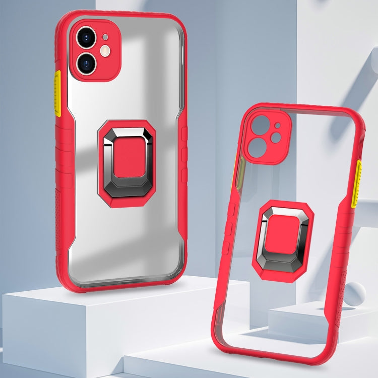 For iPhone 12 Clear TPE + PC + TPU Magnetic Shockproof Case with Ultra-thin Ring Holder