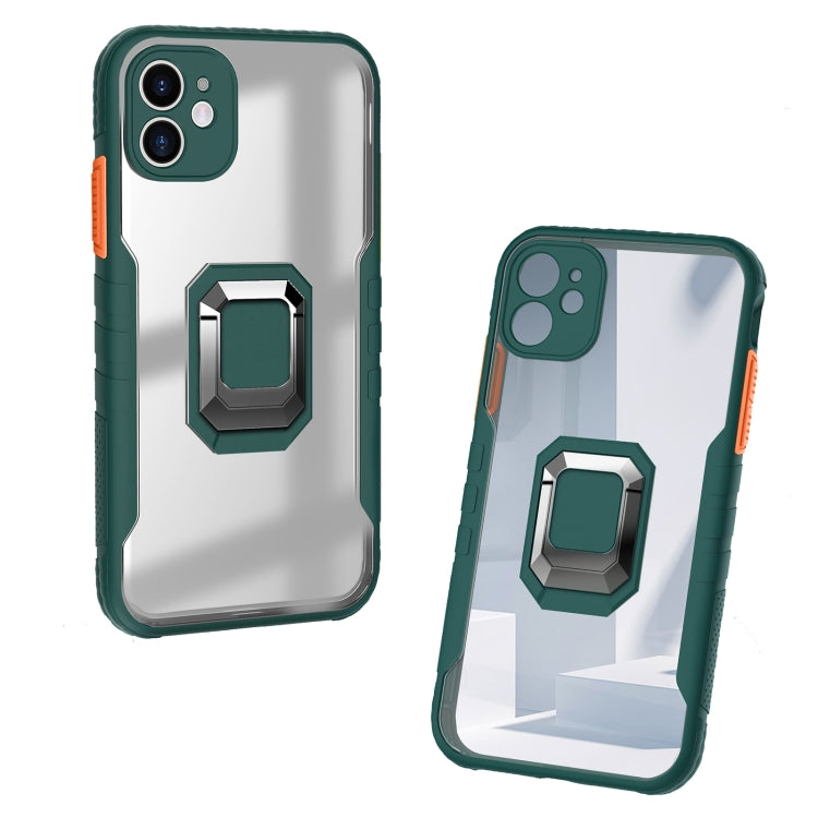 For iPhone 12 Clear TPE + PC + TPU Magnetic Shockproof Case with Ultra-thin Ring Holder