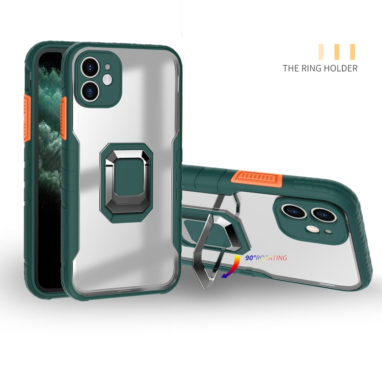 For iPhone 12 Pro Max Clear TPE + PC + TPU Magnetic Shockproof Case with Ultra-thin Ring Holder