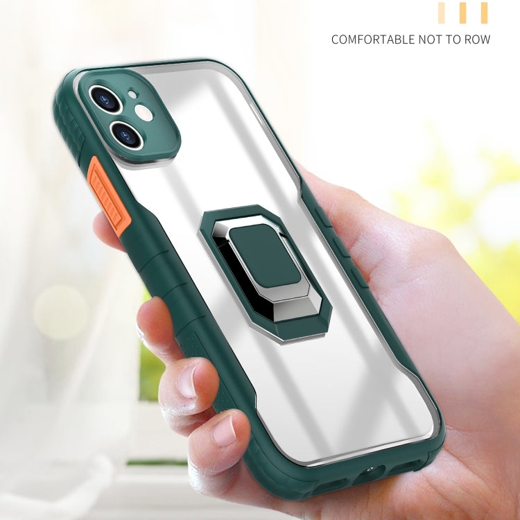 For iPhone 11 Clear TPE + PC + TPU Magnetic Shockproof Case with Ultra-thin Ring Holder