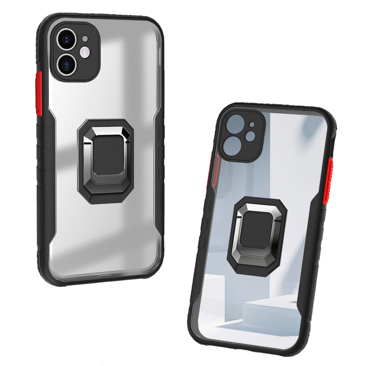 For iPhone 11 Pro Max Clear TPE + PC + TPU Magnetic Shockproof Case with Ultra-thin Ring Holder