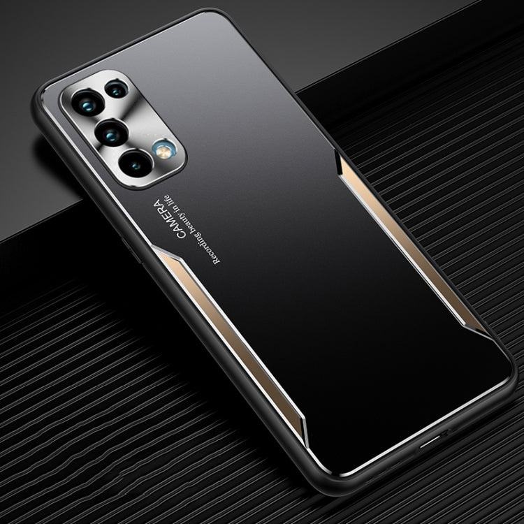 For OPPO Reno5 5G Blade Series TPU Frame + Titanium Alloy Sand Blasting Technology Backplane + Color Aluminum Alloy Decorative Edge Mobile Phone Protective Shell