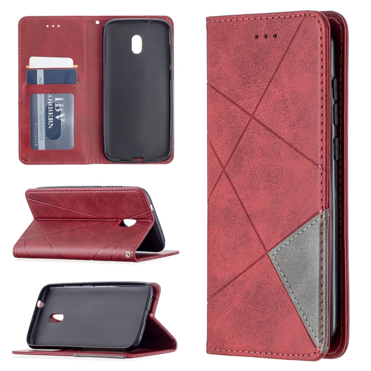 For Nokia C1 Plus Rhombus Texture Horizontal Flip Magnetic Leather Case with Holder & Card Slots