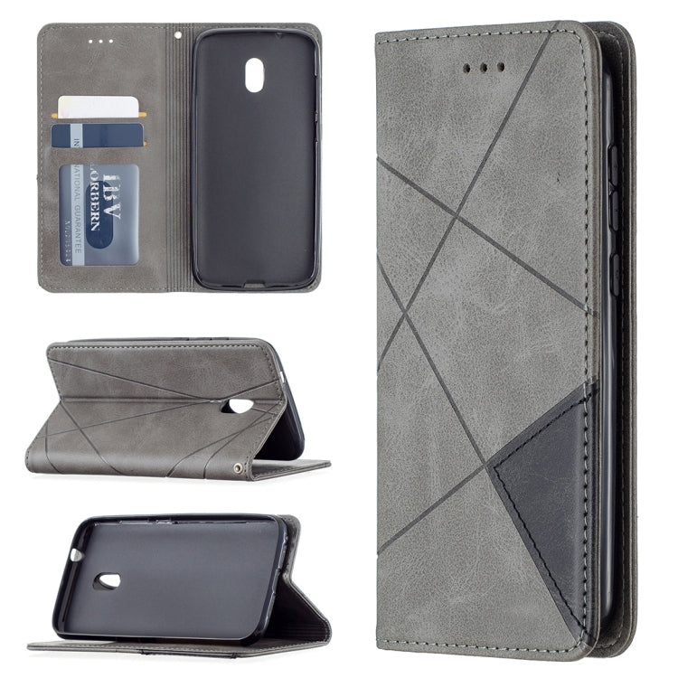 For Nokia C1 Plus Rhombus Texture Horizontal Flip Magnetic Leather Case with Holder & Card Slots
