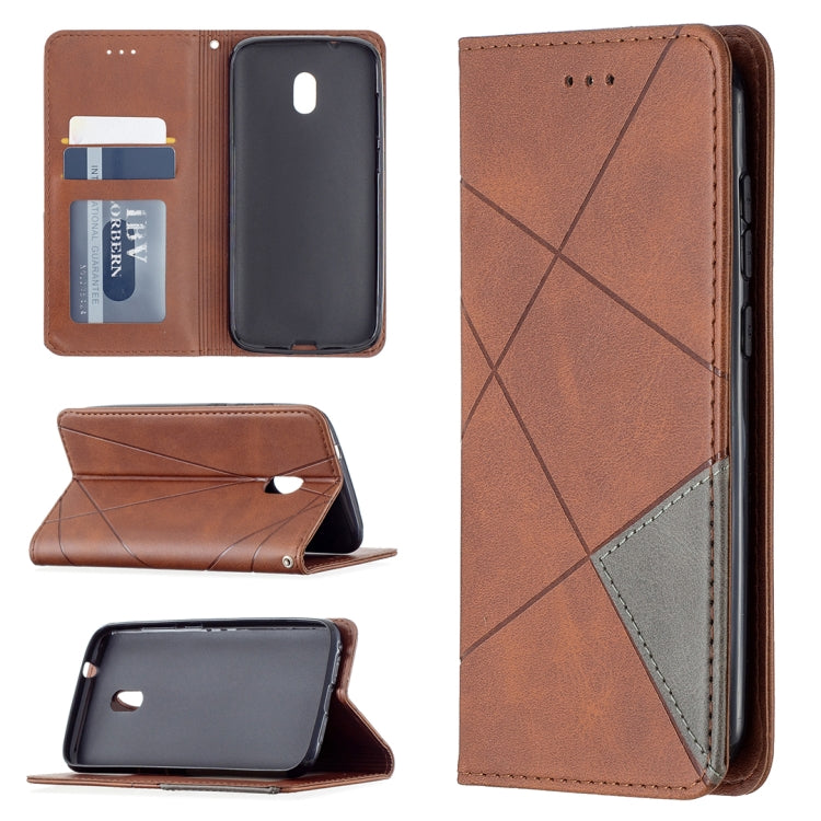 For Nokia C1 Plus Rhombus Texture Horizontal Flip Magnetic Leather Case with Holder & Card Slots