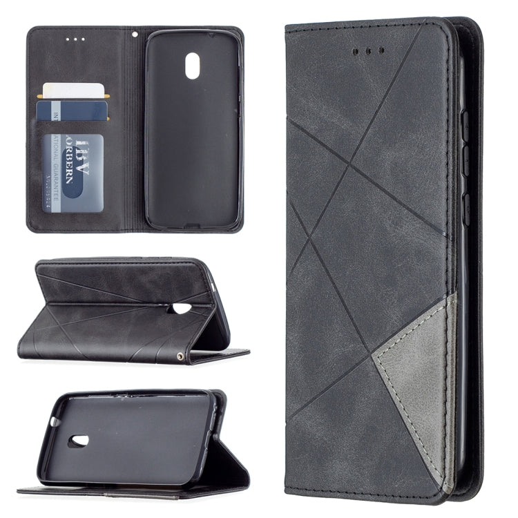 For Nokia C1 Plus Rhombus Texture Horizontal Flip Magnetic Leather Case with Holder & Card Slots