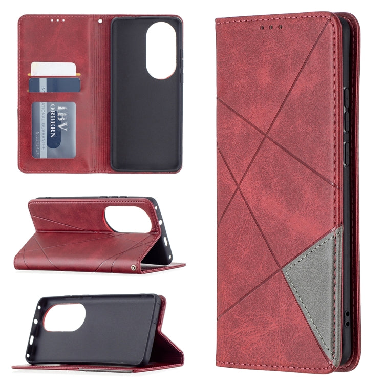 For Huawei P50 Pro Rhombus Texture Horizontal Flip Magnetic Leather Case with Holder & Card Slots