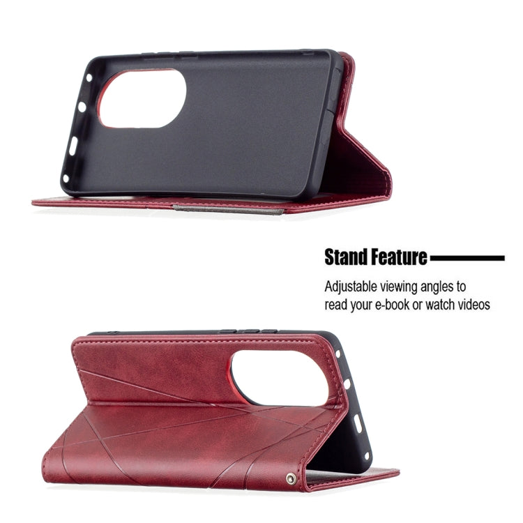 For Huawei P50 Pro Rhombus Texture Horizontal Flip Magnetic Leather Case with Holder & Card Slots