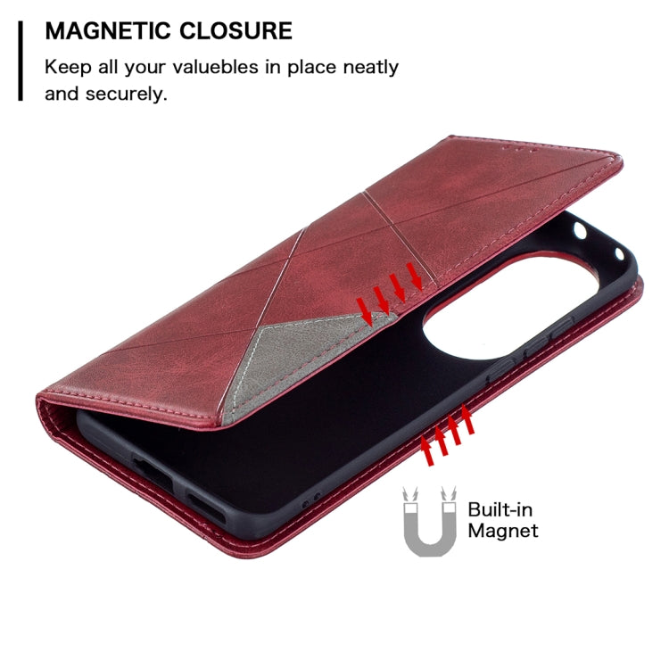 For Huawei P50 Pro Rhombus Texture Horizontal Flip Magnetic Leather Case with Holder & Card Slots
