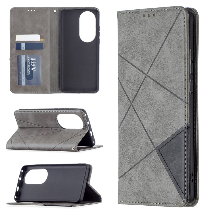 For Huawei P50 Pro Rhombus Texture Horizontal Flip Magnetic Leather Case with Holder & Card Slots