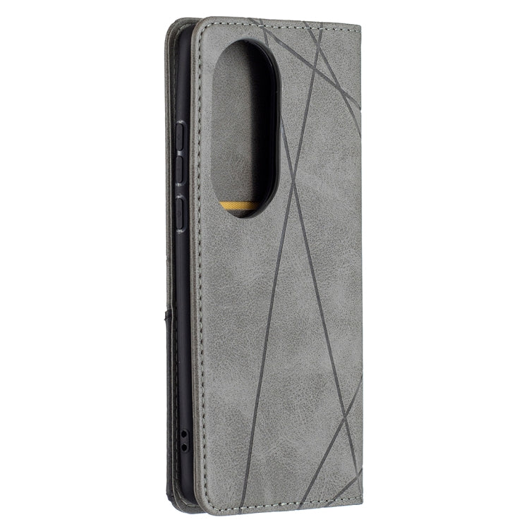 For Huawei P50 Pro Rhombus Texture Horizontal Flip Magnetic Leather Case with Holder & Card Slots