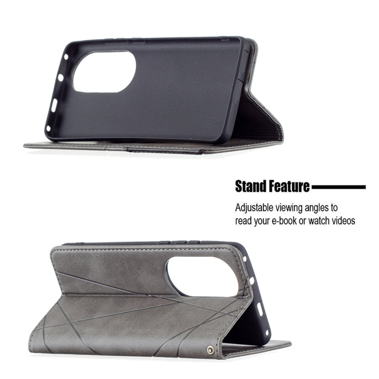 For Huawei P50 Pro Rhombus Texture Horizontal Flip Magnetic Leather Case with Holder & Card Slots