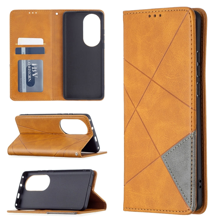 For Huawei P50 Pro Rhombus Texture Horizontal Flip Magnetic Leather Case with Holder & Card Slots