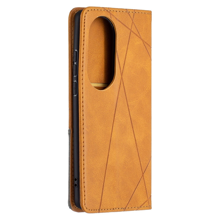 For Huawei P50 Pro Rhombus Texture Horizontal Flip Magnetic Leather Case with Holder & Card Slots