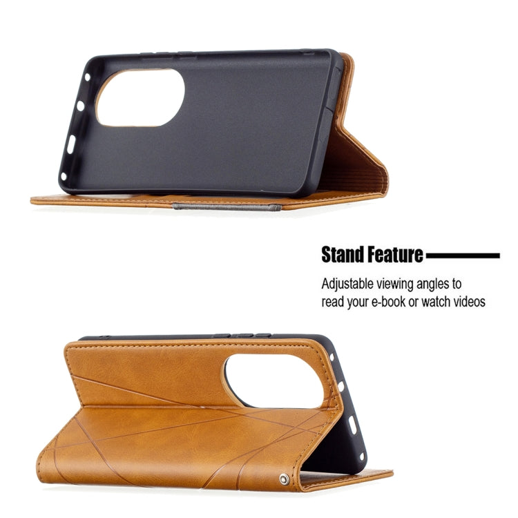 For Huawei P50 Pro Rhombus Texture Horizontal Flip Magnetic Leather Case with Holder & Card Slots
