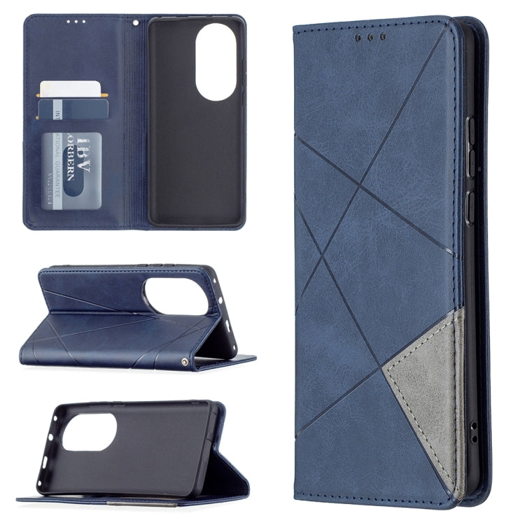 For Huawei P50 Pro Rhombus Texture Horizontal Flip Magnetic Leather Case with Holder & Card Slots