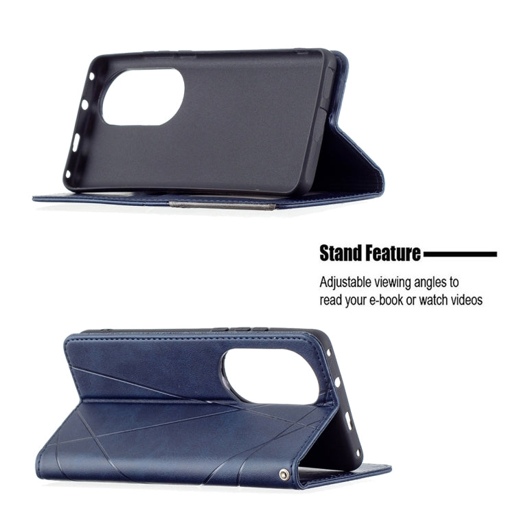 For Huawei P50 Pro Rhombus Texture Horizontal Flip Magnetic Leather Case with Holder & Card Slots
