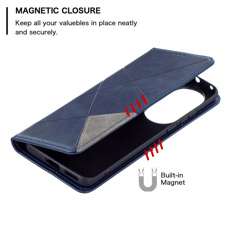 For Huawei P50 Pro Rhombus Texture Horizontal Flip Magnetic Leather Case with Holder & Card Slots