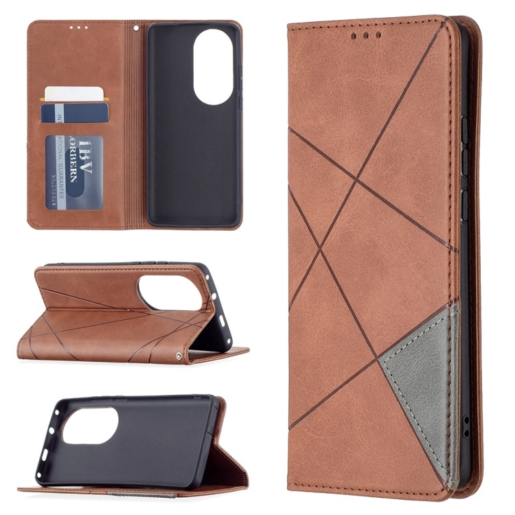 For Huawei P50 Pro Rhombus Texture Horizontal Flip Magnetic Leather Case with Holder & Card Slots