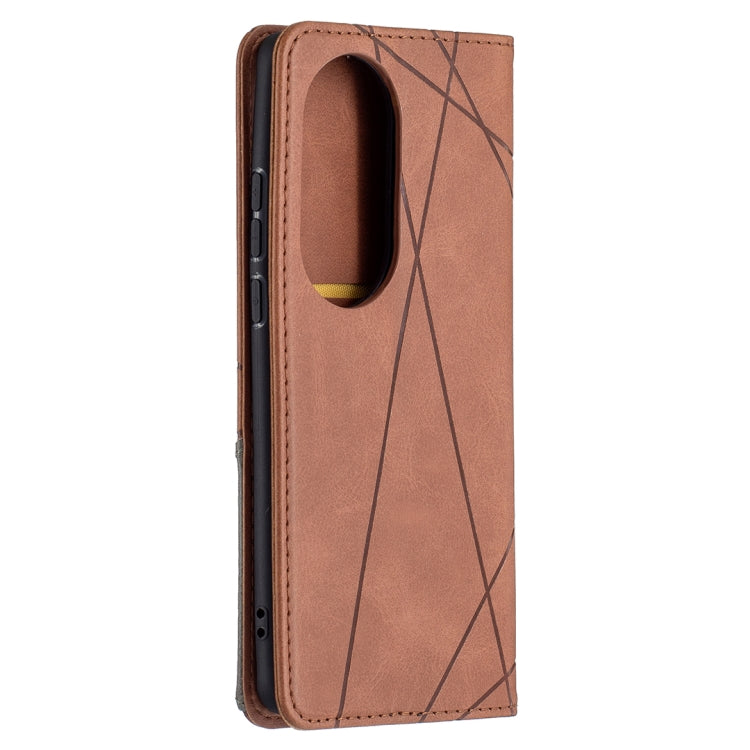 For Huawei P50 Pro Rhombus Texture Horizontal Flip Magnetic Leather Case with Holder & Card Slots