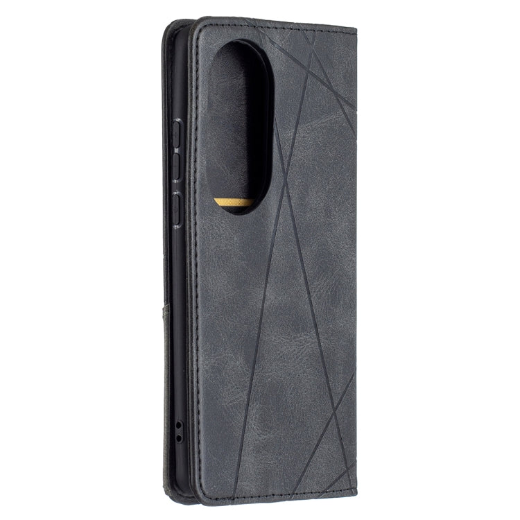 For Huawei P50 Pro Rhombus Texture Horizontal Flip Magnetic Leather Case with Holder & Card Slots