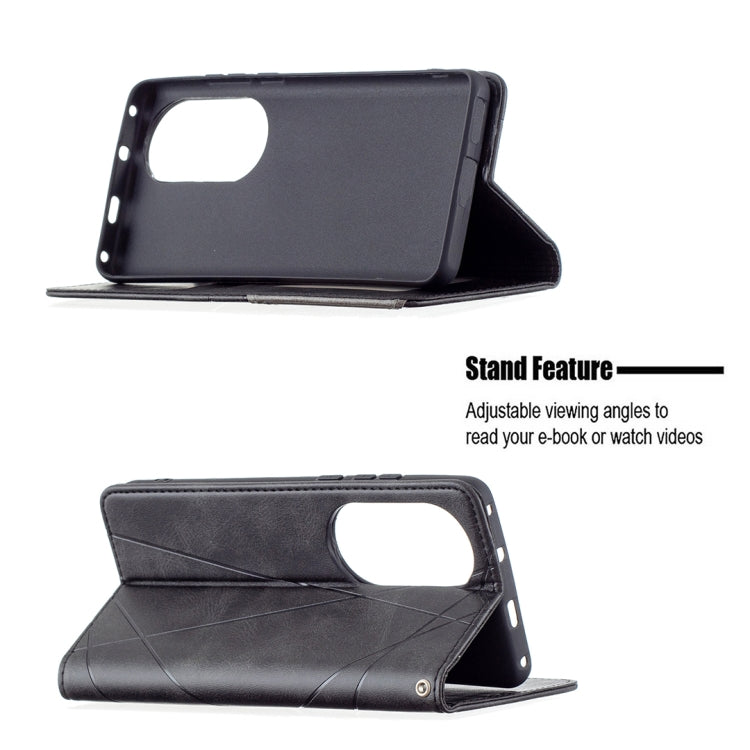 For Huawei P50 Pro Rhombus Texture Horizontal Flip Magnetic Leather Case with Holder & Card Slots