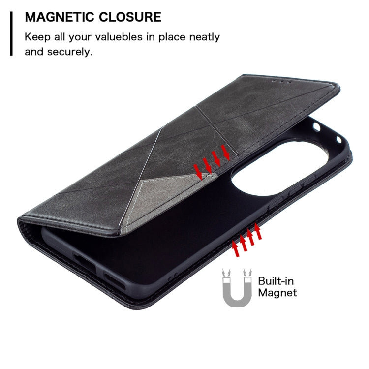 For Huawei P50 Pro Rhombus Texture Horizontal Flip Magnetic Leather Case with Holder & Card Slots