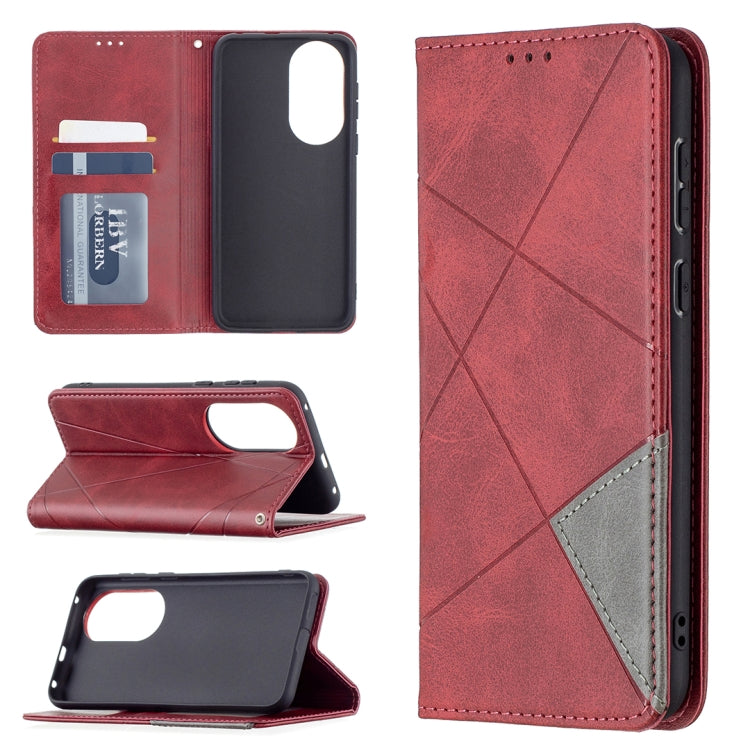 For Huawei P50 Rhombus Texture Horizontal Flip Magnetic Leather Case with Holder & Card Slots