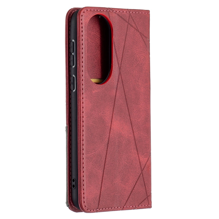 For Huawei P50 Rhombus Texture Horizontal Flip Magnetic Leather Case with Holder & Card Slots