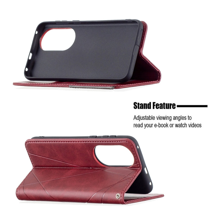 For Huawei P50 Rhombus Texture Horizontal Flip Magnetic Leather Case with Holder & Card Slots