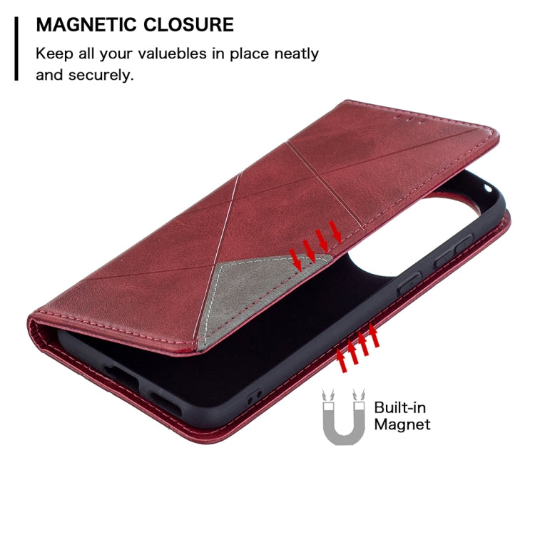 For Huawei P50 Rhombus Texture Horizontal Flip Magnetic Leather Case with Holder & Card Slots