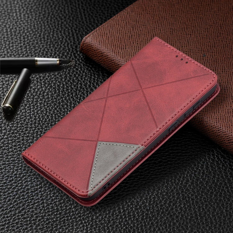 For Huawei P50 Rhombus Texture Horizontal Flip Magnetic Leather Case with Holder & Card Slots