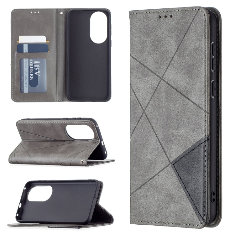 For Huawei P50 Rhombus Texture Horizontal Flip Magnetic Leather Case with Holder & Card Slots