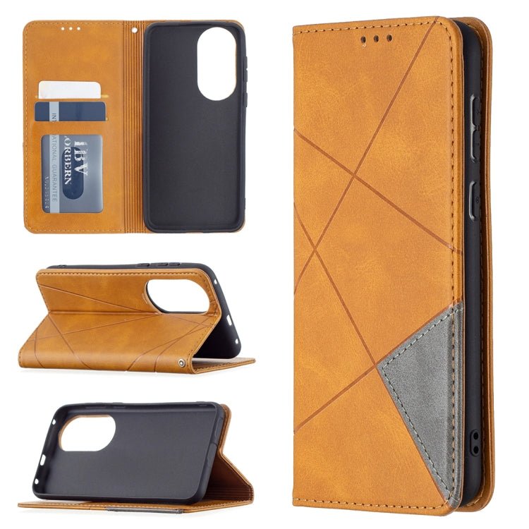 For Huawei P50 Rhombus Texture Horizontal Flip Magnetic Leather Case with Holder & Card Slots