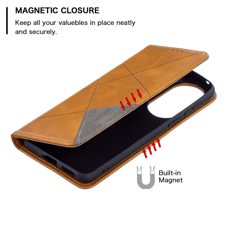 For Huawei P50 Rhombus Texture Horizontal Flip Magnetic Leather Case with Holder & Card Slots