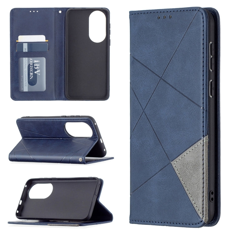 For Huawei P50 Rhombus Texture Horizontal Flip Magnetic Leather Case with Holder & Card Slots