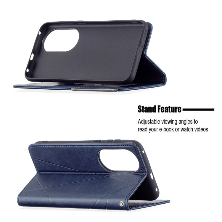 For Huawei P50 Rhombus Texture Horizontal Flip Magnetic Leather Case with Holder & Card Slots