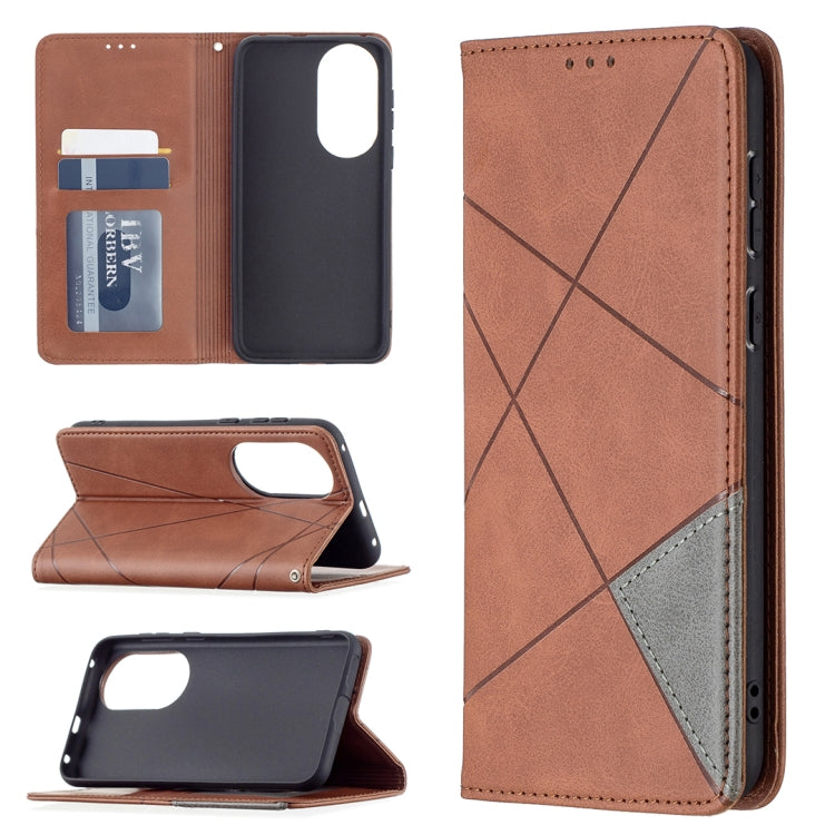 For Huawei P50 Rhombus Texture Horizontal Flip Magnetic Leather Case with Holder & Card Slots