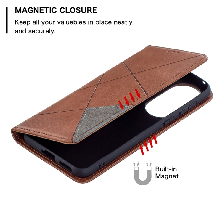 For Huawei P50 Rhombus Texture Horizontal Flip Magnetic Leather Case with Holder & Card Slots
