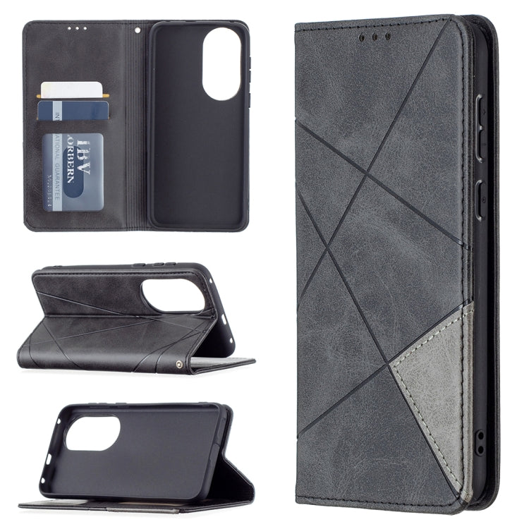 For Huawei P50 Rhombus Texture Horizontal Flip Magnetic Leather Case with Holder & Card Slots