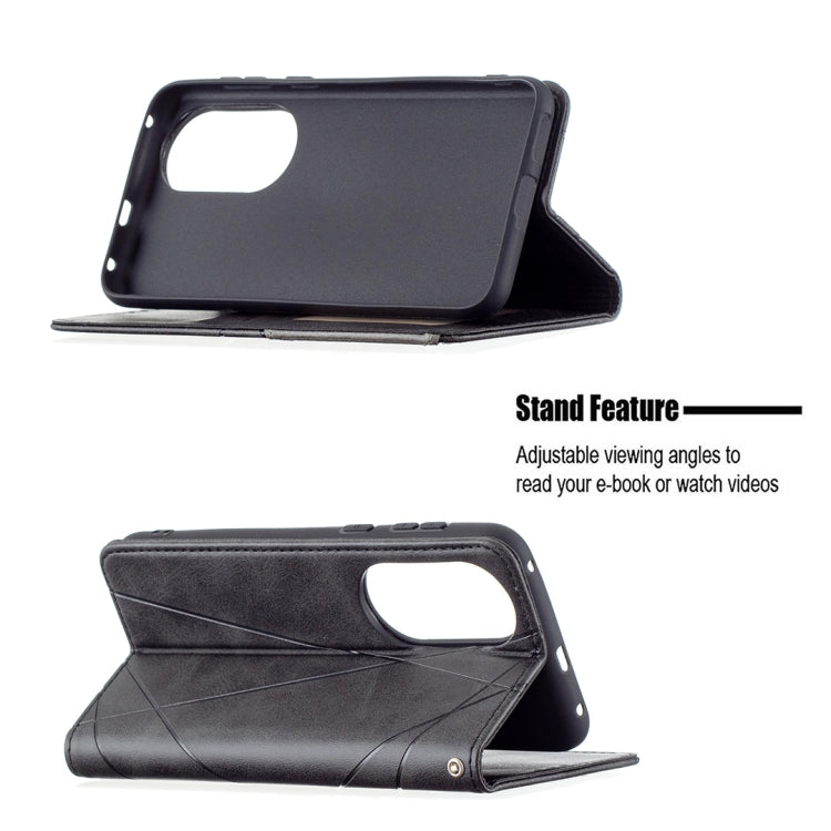 For Huawei P50 Rhombus Texture Horizontal Flip Magnetic Leather Case with Holder & Card Slots