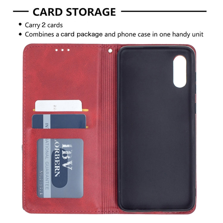 For Samsung Galaxy A02 Rhombus Texture Horizontal Flip Magnetic Leather Case with Holder & Card Slots