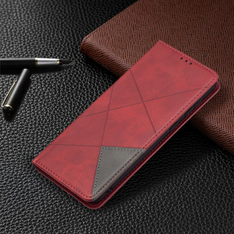 For Samsung Galaxy A02 Rhombus Texture Horizontal Flip Magnetic Leather Case with Holder & Card Slots
