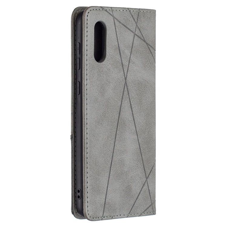For Samsung Galaxy A02 Rhombus Texture Horizontal Flip Magnetic Leather Case with Holder & Card Slots